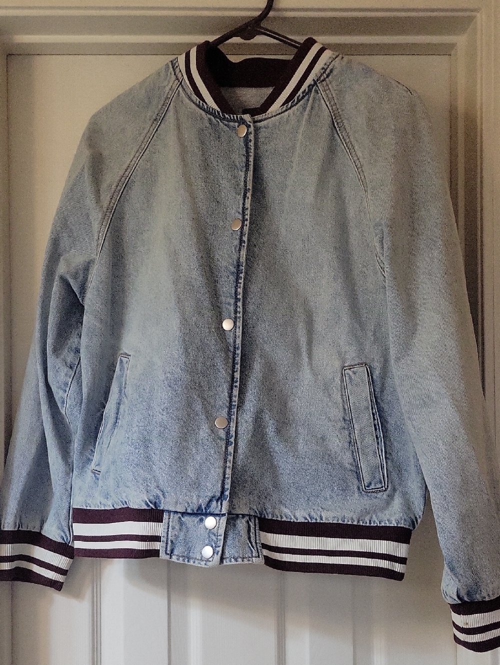 wild fable Light Blue Denim Jacket with Burgundy Trim